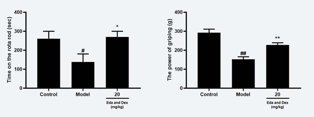 神经功能药效学考察：C 转棒滞留时间；D 抓握力（mean±SEM）.jpg